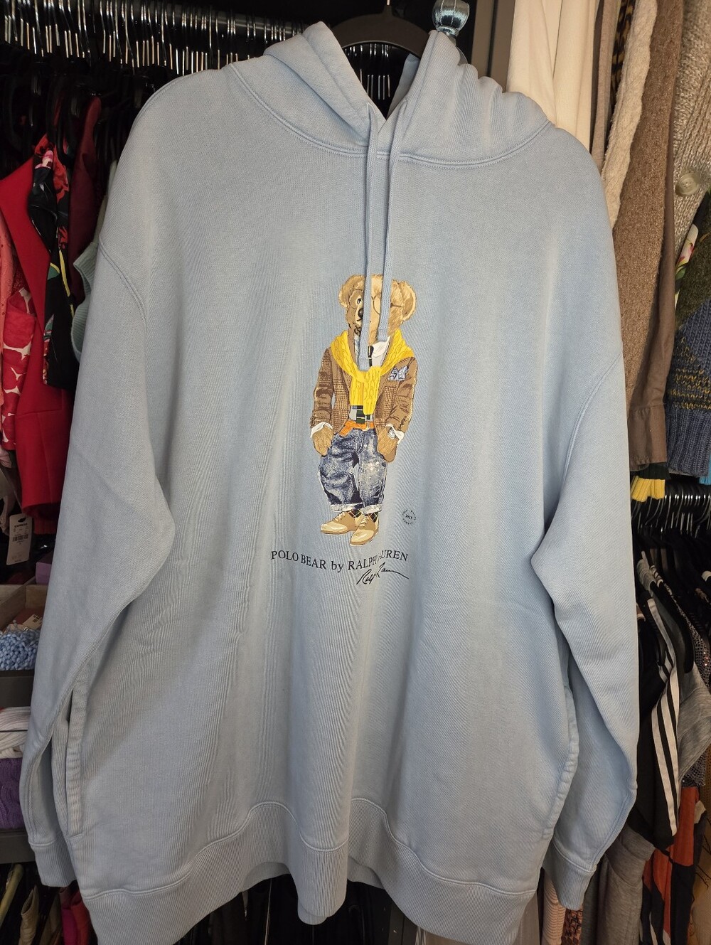 Ralph Lauren Men's Light Blue Polo Bear Hoodie 2LT